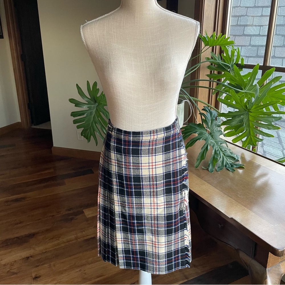 Vintage Laird-Portch of Scotland Plaid A-Line Wool Wrap Pleated Skirt Kilt XS